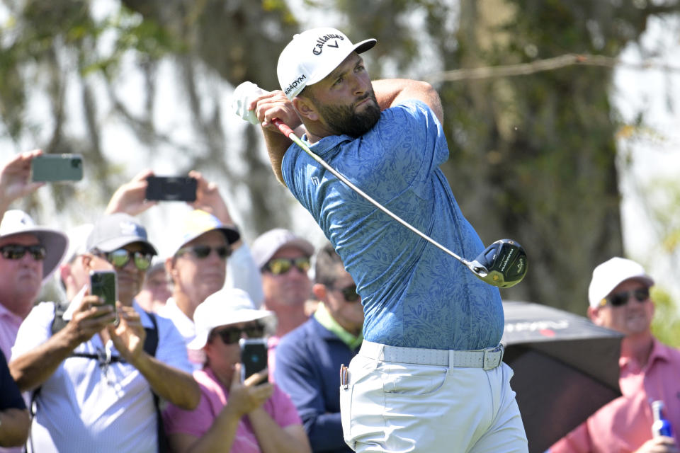 Jon Rahm, of Spain, tees off on the third hole during the first round of the Arnold Palmer Invitational golf tournament, Thursday, March 2, 2023, in Orlando, Fla. (AP Photo/Phelan M. Ebenhack)