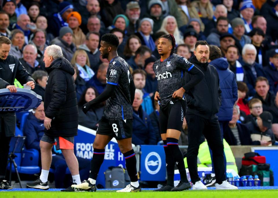 Michael Olise quickly suffered a recurrence of his hamstring injury at the Amex Stadium (PA)