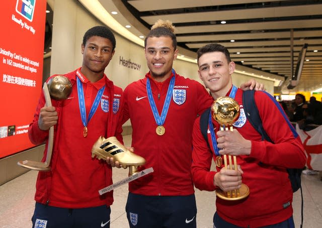 Rhian Brewster, Joel Latibeaudiere and Phil Foden