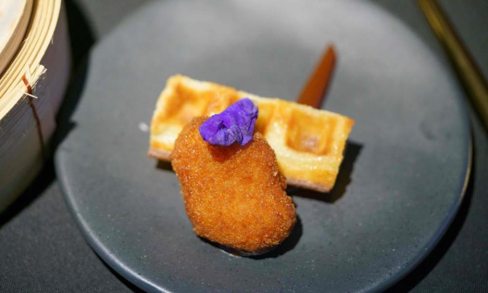 Lab-grown chicken at a media presentation in Singapore.