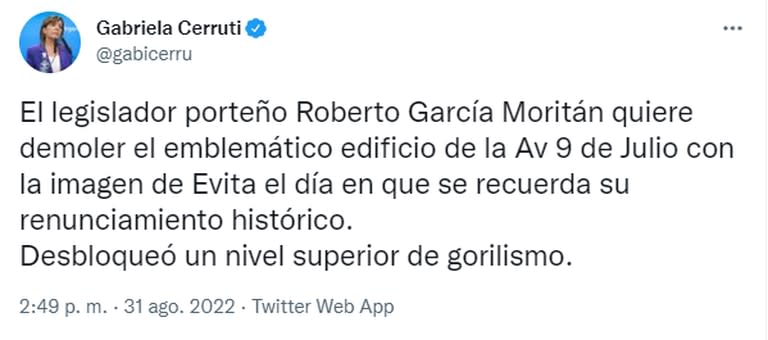 La crítica de Gabriela Cerruti a Roberto García Moritán (Foto: Twitter)