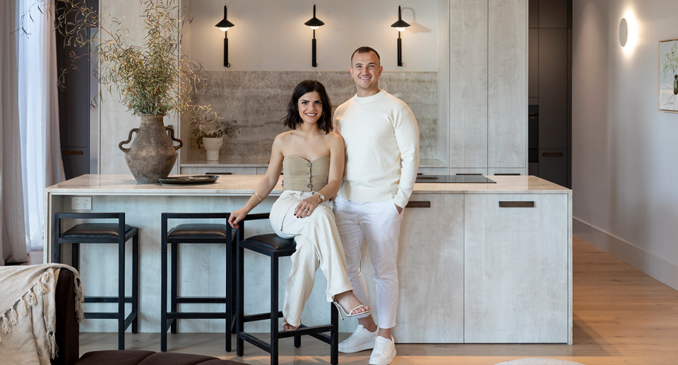 The Block’s Steph and Gian in their Japandi-themed kitchen.