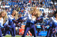 <p>Tennessee Titans cheerleaders entertain the crowd during the Houston Texans game versus the Tennessee Titans on December 3, 2017, at Nissan Stadium in Nashville, TN. (Photo by Matthew Maxey/Icon Sportswire via Getty Images) </p>