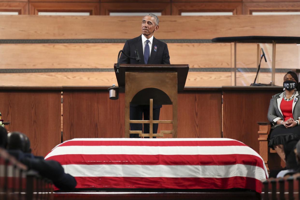 Former President Barack Obama gives the eulogy at the funeral service for the late John Lewis: Getty Images