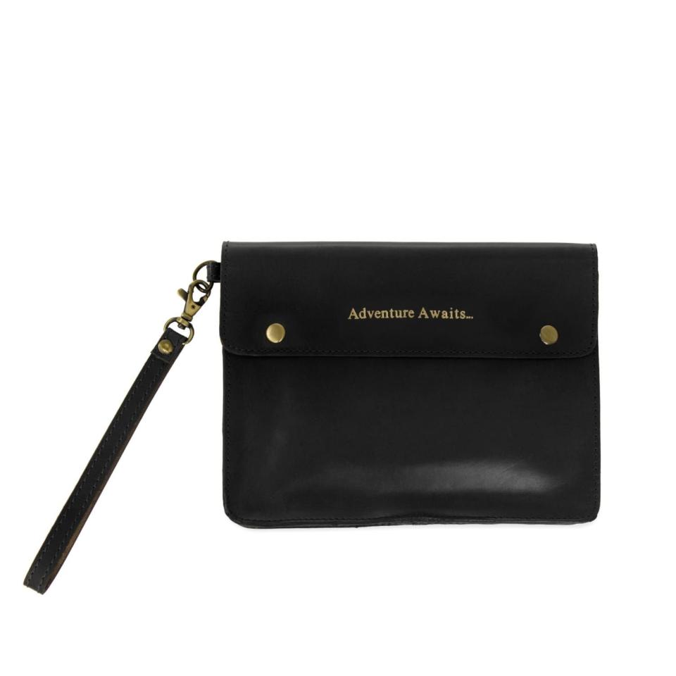 Adventure Awaits Black Leather Travel Wallet