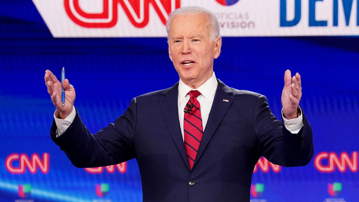 Former Vice President Joe Biden speaks during the 11th Democratic candidates debate in Washington, DC, March 15, 2020. (Kevin Lamarque/Reuters)