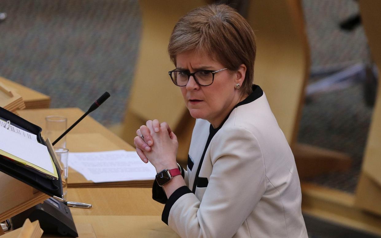 First Minister Nicola Sturgeon during First Minister's Questions at the Scottish Parliament in Holyrood - Fraser Bremner/Scottish Daily Mail/PA