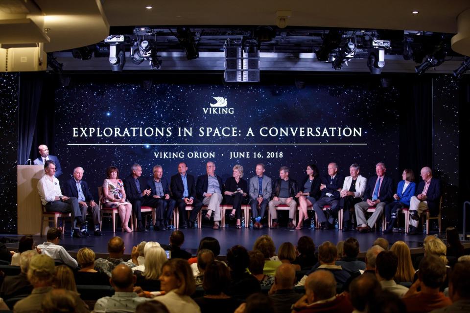 A group of 15 NASA astronauts share their favorite experiences in space and talk about what's next for space travel during a panel called "Explorations in Space: A Conversation" on June 16. <cite>Viking Cruises</cite>