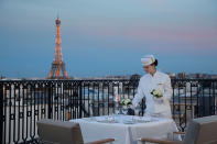 <p>Wine and dine in the most romantic city in the world during a magical moment in a private hideaway, high over the rooftops of Paris. Sit at a single table for two on a private rooftop terrace while indulging in a gastronomic dinner under the stars (with the Eiffel Tower as your backdrop). A personalized butler service and bespoke wine pairing seals the deal. ($750 per person, <a rel="nofollow noopener" href="http://paris.peninsula.com/en/special-offers/from-peninsula-with-love" target="_blank" data-ylk="slk:peninsula.com;elm:context_link;itc:0;sec:content-canvas" class="link ">peninsula.com</a>).</p>