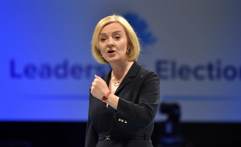 Liz Truss meets supporters at a Conservative Party leadership campaign event in Birmingham, England, on Aug. 23, 2022.