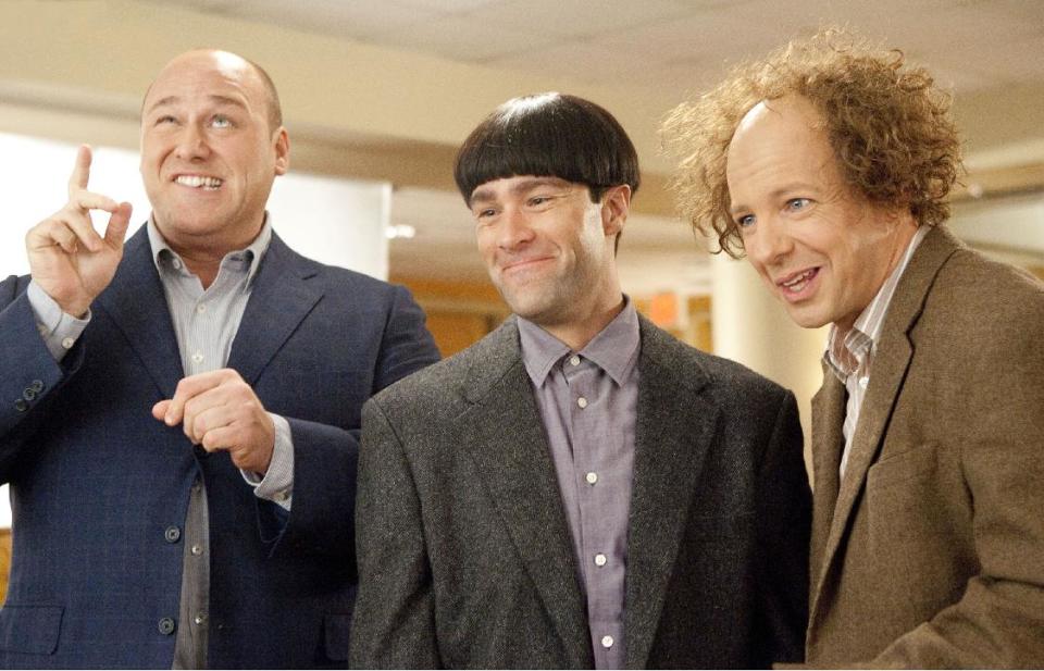 In this image released by 20th Century Fox, from left, Will Sasso, Chris Diamantopoulos, and Sean Hayes are shown in a scene from "The Three Stooges." (AP Photo/20th Century Fox, Peter Iovino)