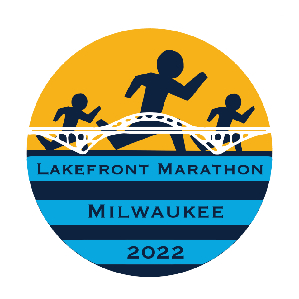 A new logo was created for the Lakefront Marathon - featuring the colors from the Milwaukee Flag and the Hoan Bridge - by Courtney Anderson, a student at Homestead High School.