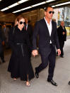 <p>The couple appeared all suited up in black ensembles with matching aviator sunnies in late April. (Photo: Getty Images) </p>