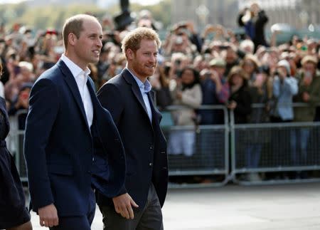 Britain's Prince William and Prince Harry attend a Heads Together event to celebrate World Mental Health Day at County Hall in London, Britain October 10, 2016. REUTERS/Stefan Wermuth