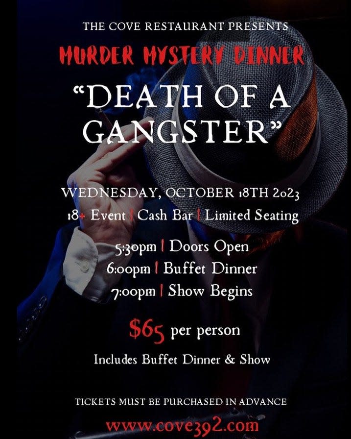 The Cove Restaurant, 392 Davol St., Fall River, will be hosting a Murder Mystery Dinner on Oct. 18, 2023.