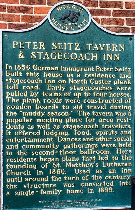 Grape, in Raisinville Township, was home to at least three tavern/inns in its heyday in the late 1800s. The Seitz Tavern was one of those inns.