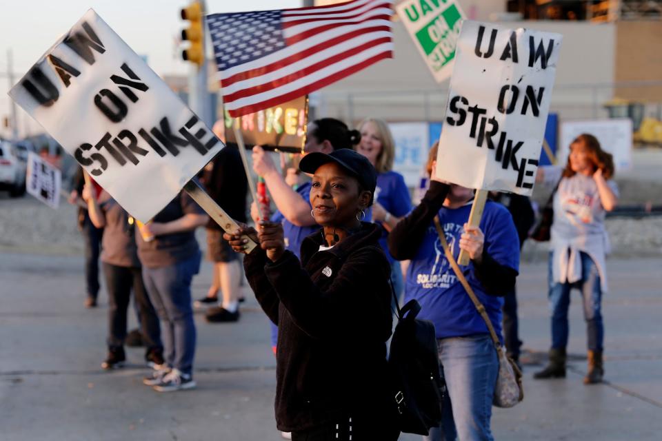 Tonjalett Triplett, 49, of Grand Blanc is a temporary worker that has worked at the Flint GM Flint Assembly for 14 months where she blocks one of the entrances with fellow UAW members.