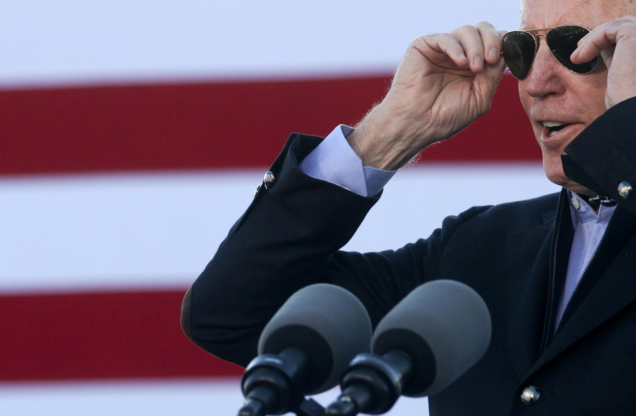 U.S. President-elect Joe Biden campaigns for Democratic U.S. Senate candidates Jon Ossoff and Raphael Warnock at a rally ahead of runoff elections in Atlanta, Georgia, U.S. January 4, 2021. REUTERS/Jonathan Ernst