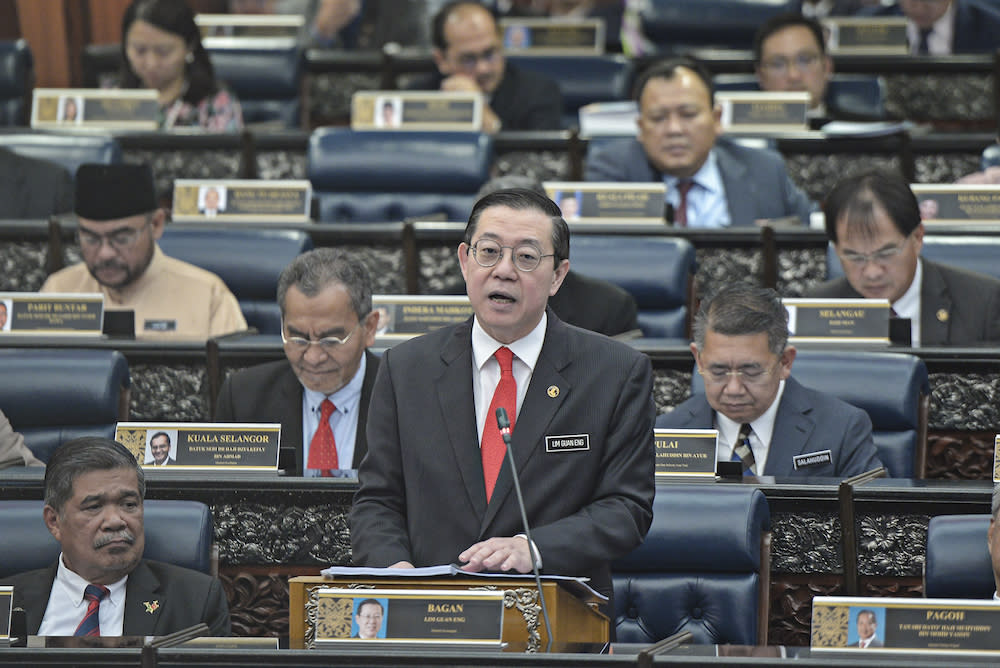 Finance Minister Lim Guan Eng tables Budget 2020 in Parliament October 11, 2019.― Picture by Shafwan Zaidon