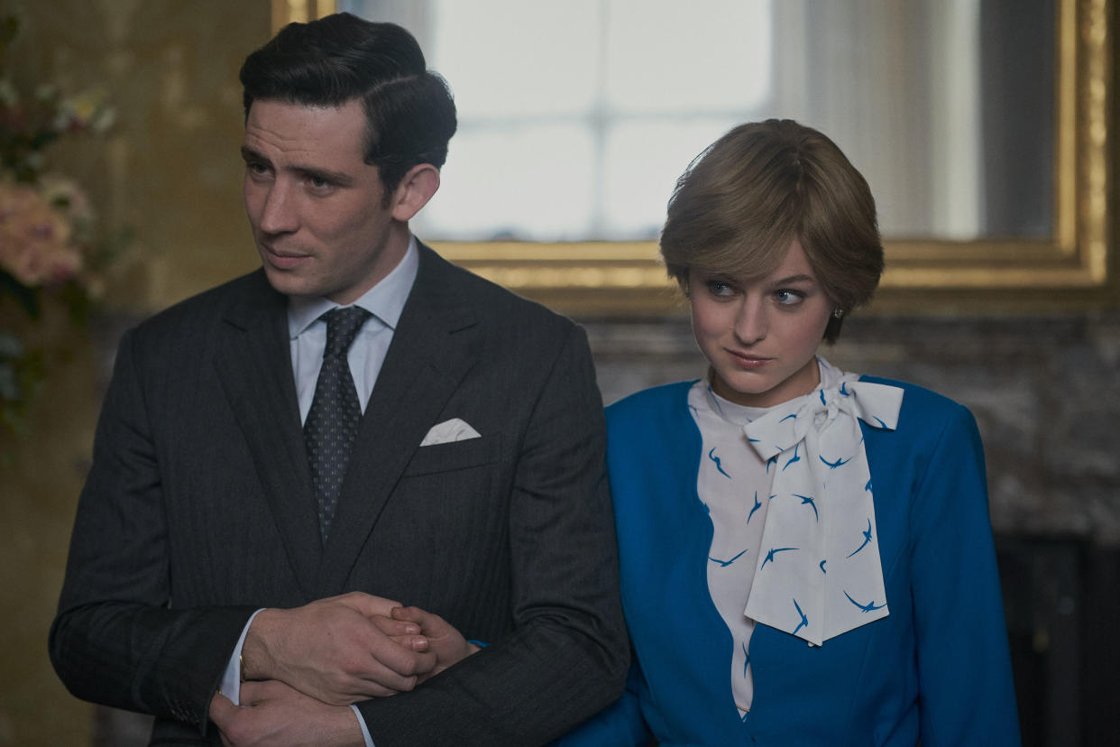 The Crown Season four starred Josh O'Connor and Emma Corrin as Prince Charles and Princess Diana, their depiction of the relationship was lauded by critics and led to a series high rating. (Netflix) 