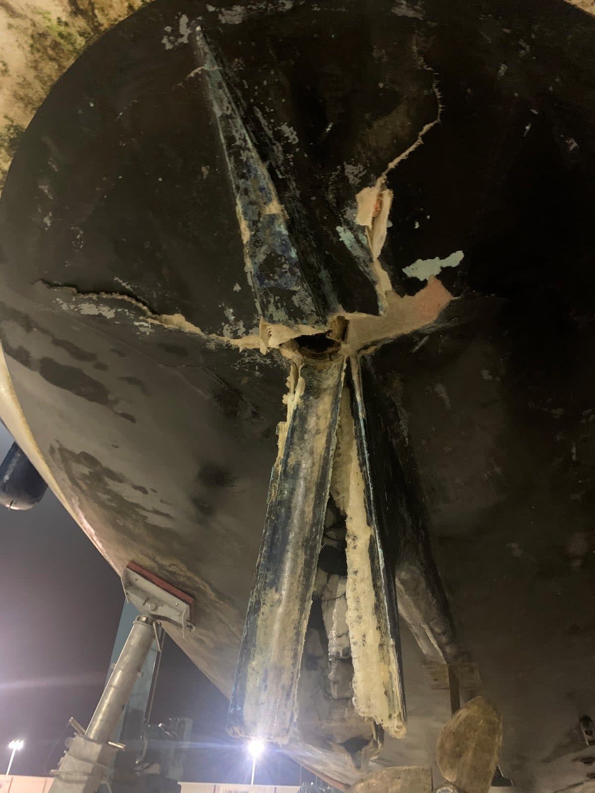 A sailing boat damaged by killer whales off the coast of southern Spain in May (April Boyes/Instagram @ april_georgina/via REUTERS)