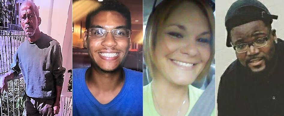 Authorities believe the same person is responsible for the shooting deaths of (left to right) Ronald Felton, Anthony Naiboa, Monica Caridad Hoffa and Benjamin Edward Mitchell. (Photo: Handout/TAMPA BAY CRIME STOPPERS)