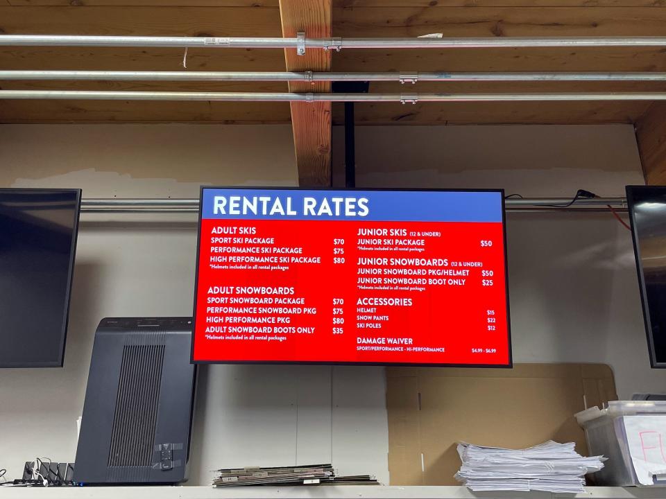 The ski and snowboard rental rates at Winter Park.