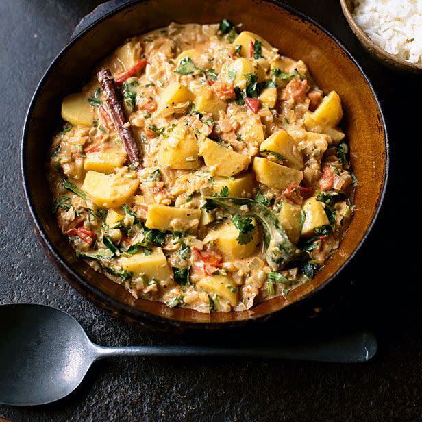 <p>Plant based and delicious, this Keralan curry recipe is ready in just 35 minutes.</p><p><a class="link " href="https://www.redonline.co.uk/food/recipes/a500067/keralan-potato-curry/" rel="nofollow noopener" target="_blank" data-ylk="slk:FIND THE RECIPE HERE;elm:context_link;itc:0;sec:content-canvas">FIND THE RECIPE HERE</a></p>