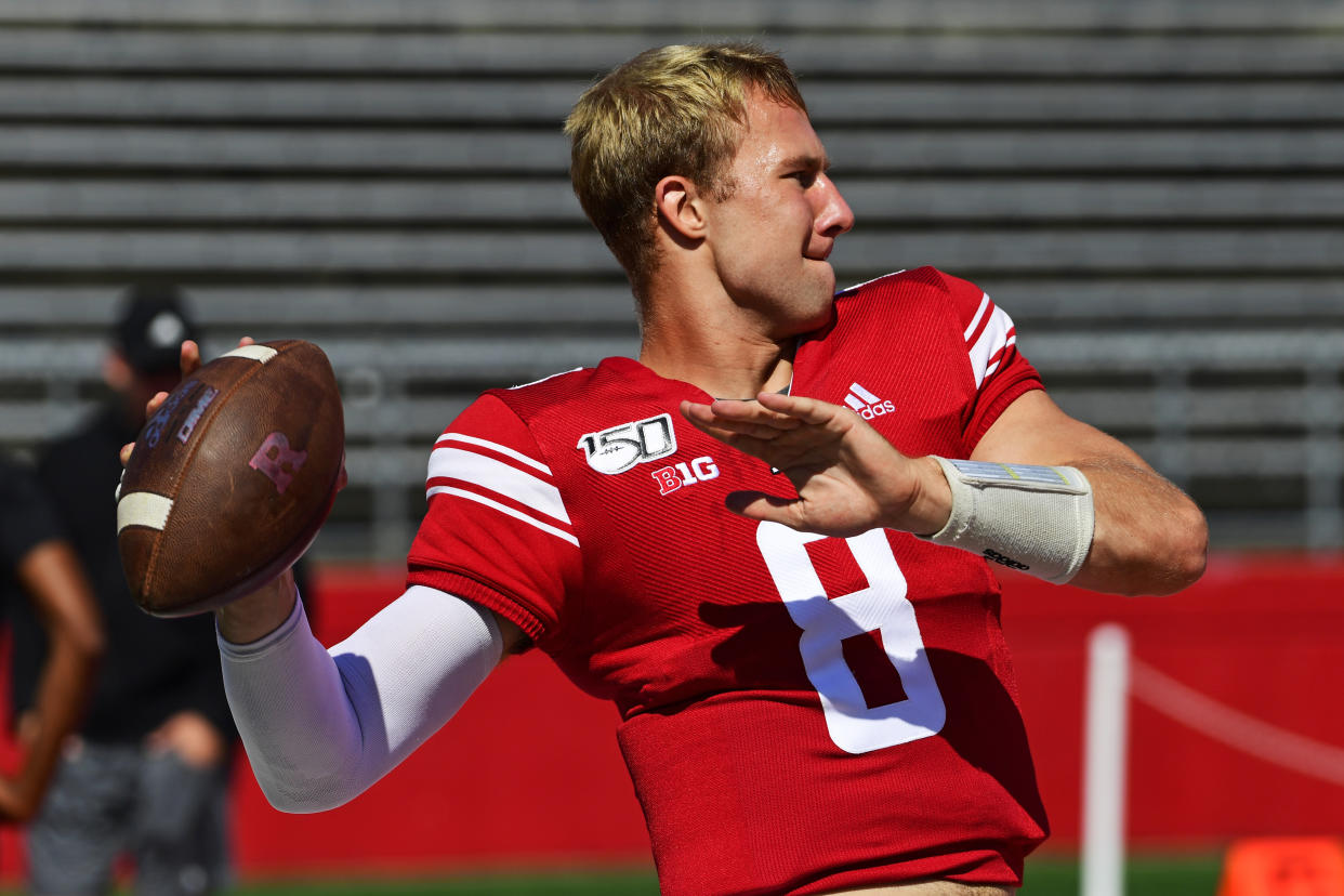 PISCATAWAY, NJ - SEPTEMBER 21: Artur Sitkowski #8 of the Rutgers Scarlet Knights looks to pass before the game against the Boston College Eagles at SHI Stadium on September 21, 2019 in Piscataway, New Jersey. (Photo by Corey Perrine/Getty Images)