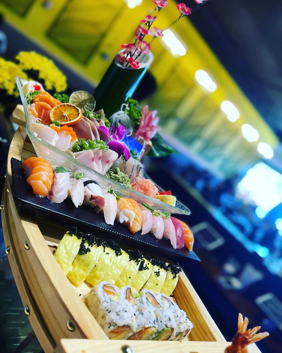 The sushi boat at Hana Ramen Sushi.