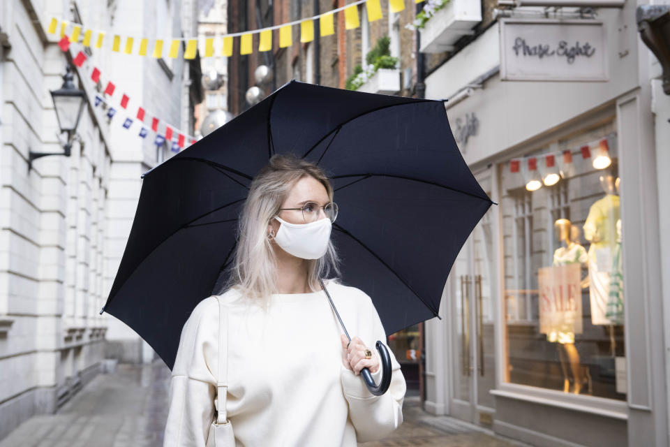  A member of public wearing a mask walks through St Christophers Place in central London looking at shop windows which are preparing to open following the introduction of measures to bring England out of Lockdown. Picture date: Friday 12th June 2020. Photo credit should read: David Jensen/EMPICS Entertainment