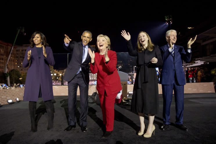 The Clintons and the Obamas at a rally at Independence Mall in Philadelphia. (Photo: Andrew Harnik/AP)