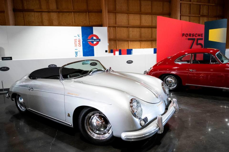 A 1955 Porsche 356 Speedster owned by Scott Miller of Kent is on display at Lemay — America’s Car Museum as part of the museum’s new exhibition, “Porsche at 75,” in Tacoma on March 14, 2023.