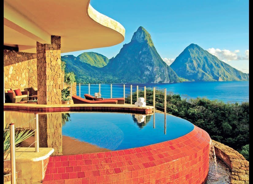 You don’t go to <a href="http://www.destinationweddingmag.com/gallery/bucket-list-honeymoon-destinations-st-lucia-0?src=SYN&dom=huffpo" target="_hplink">Jade Mountain</a> resort for its beaches, even though the volcanic sand sparkles in the sun and there’s fantastic snorkeling right off the shore. You don’t go for the activities, even though they range from hiking to sunset sailing. You don’t even go for the food, created by a James Beard Award-winning chef. You go for the rooms, so divine they’re called “sanctuaries.” Each comes with a private butler who will deliver that amazing food (passion-fruit waffles for breakfast, couscous-crusted mahi for dinner) along with anything else you might desire. Need a massage? Therapists bring portable tables to perform their services en suite. The only thing missing from your sanctuary is the fourth wall, offering a stunning view of the iconic Pitons. <em>Photo by Jade Mountain</em>  <strong>Related: <a href="http://www.destinationweddingmag.com/gallery/8-romantic-hotels-with-ultimate-honeymoon-suites?src=SYN&dom=huffpo" target="_hplink">8 Ultimate Honeymoon Suites</a></strong>