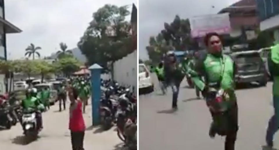 Taxi motorbike drivers in Indonesia storming hospital to collect body of child being held.