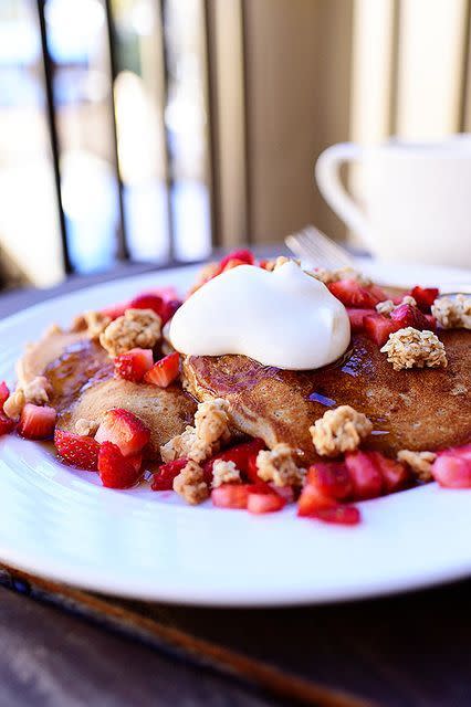 Strawberry Granola Pancakes