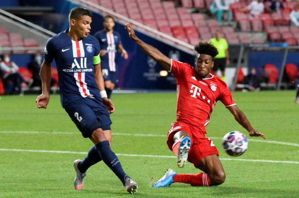 Thiago Silva (left) plays his final PSG game in the Champions League final against Bayern Munich.