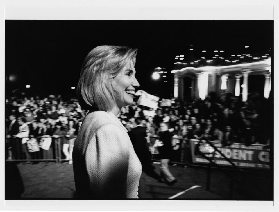 At a campaign rally in Balboa Park, San Diego, following Bill Clinton&rsquo;s presidential debate with Bob Dole there. October 16, 1996.