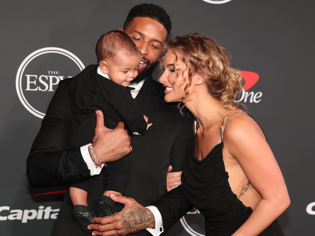 <p>Chris Polk/Variety/Penske Media/Getty</p> Odell Beckham Jr., Lauren Wood, and Zydn Beckham at The 2022 ESPYS