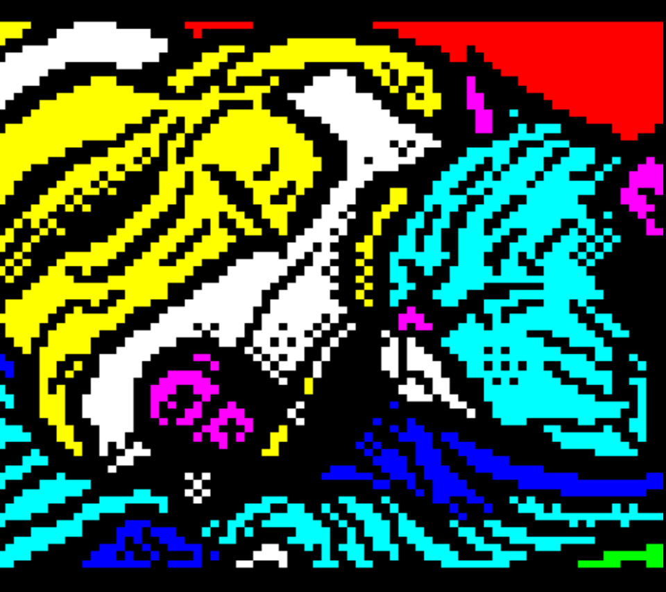 Pixelkunst im Teletext – Hund und Katze