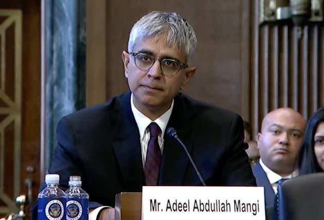 President Biden's judicial nominee Mangi, shown here in his Senate Judiciary Committee hearing in December 2023.