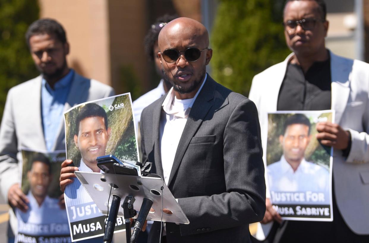 Council on American-Islamic Relations deputy director Mohamed Ibrahim speaks at a press conference seeking justice for Musa Sabriye following his recent death in Waite Park Friday, June 3, 2022, at the Islamic Center of St. Cloud.