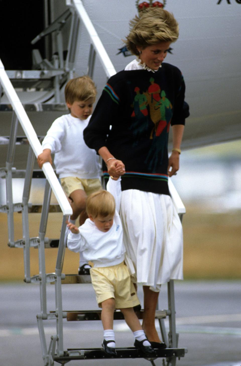 Arriving at Aberdeen Airport for the start of their holidays in Scotland in August 1986.