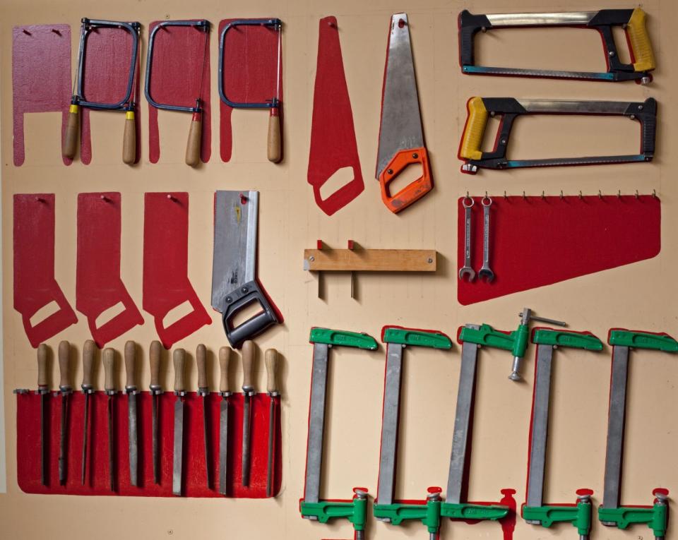 a tool board in the workshop of a school in Cheltenham