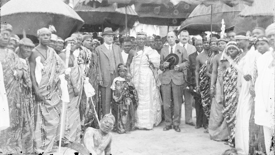 Taken in 1936, this image shows Kojo Ababio IV (center), an important figure in Accra's politics. - J. K. Bruce Vanderpuije/Courtesy Deo Gratias Studio/Efie Gallery