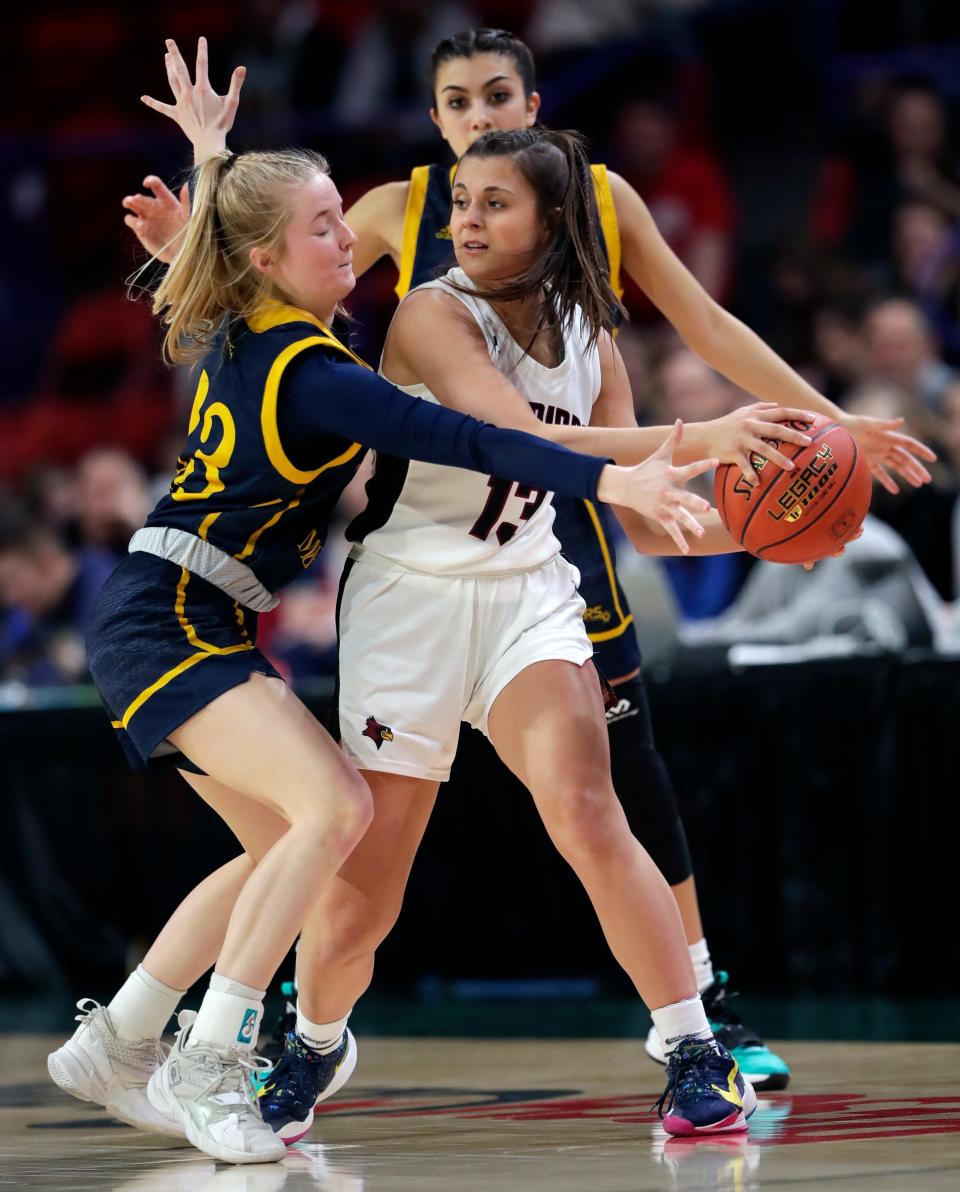 De Pere guard Claire Bjorge (13) helped lead the Redbirds to the WIAA Division 1 state tournament as a sophomore last season.