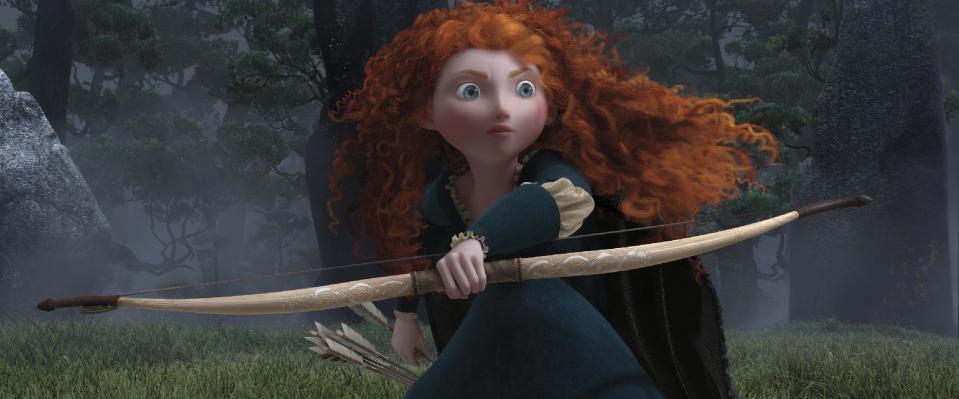 This film image released by Disney/Pixar shows the character Merida, voiced by Kelly Macdonald, in a scene from "Brave." (AP Photo/Disney/Pixar)