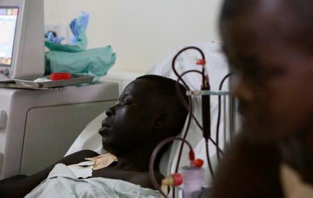 A man on a dialysis machine at the Cape Coast Teaching Hospital in Cape Coast