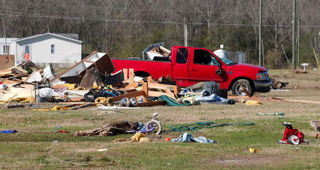 Damage at Sunshine Acres mobile home park after a tornado struck the mobile home park in Adel, Georgia, U.S., January 24, 2017. REUTERS/Tami Chappell