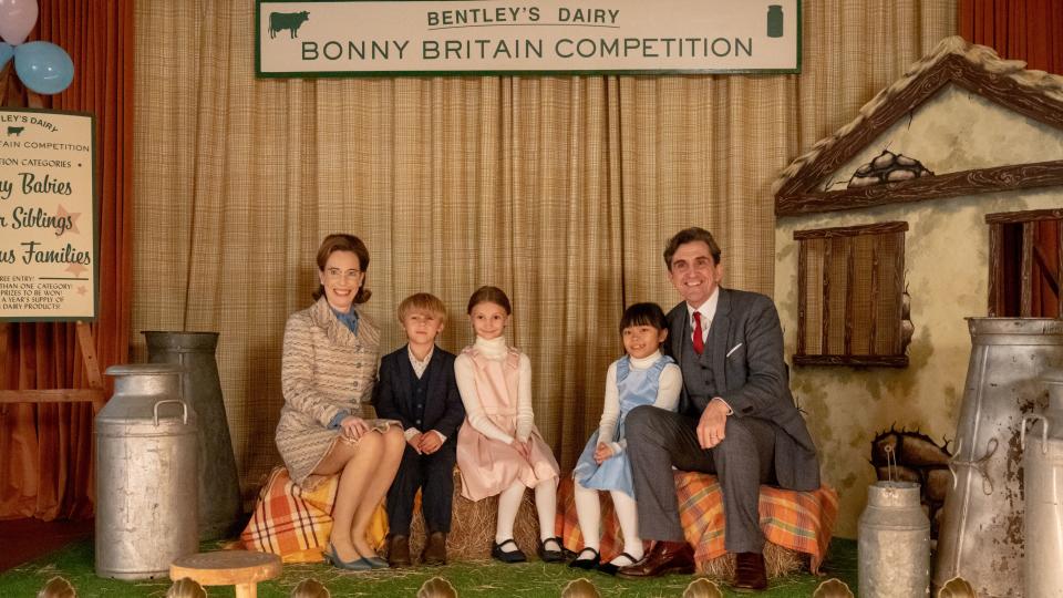 Laura Main as Shelagh Turner, and Stephen McGann as Dr Patrick Turner with children in Call the Midwife season 12